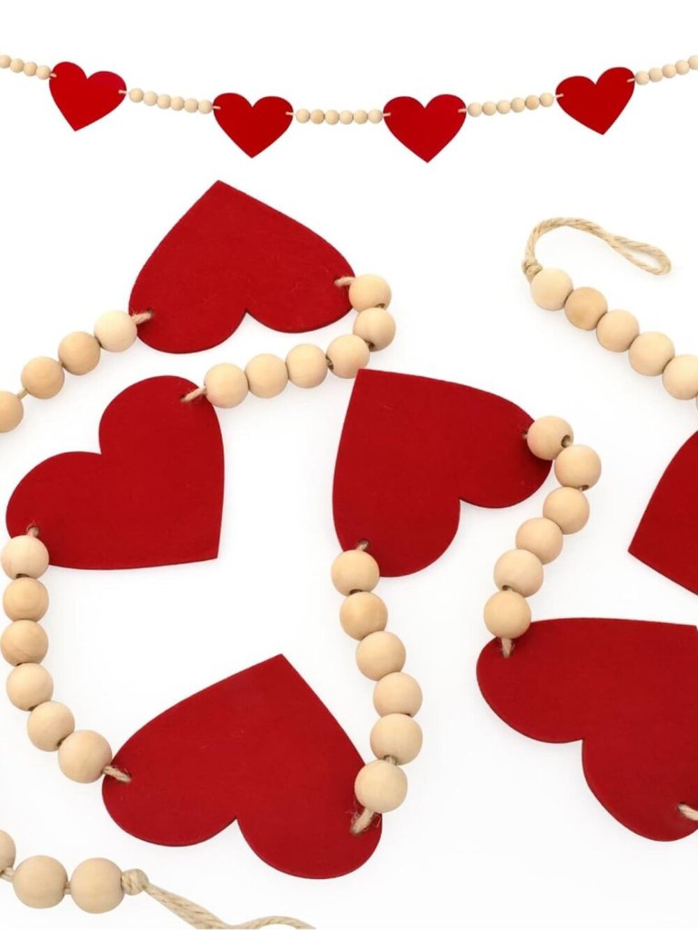 Valentine's Day Heart Decorations, Felt Hearts Wood Bead Garland Banner for Vale